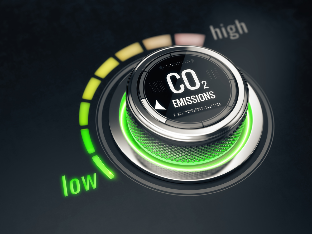 gauge from low to high showing co2 emmisions